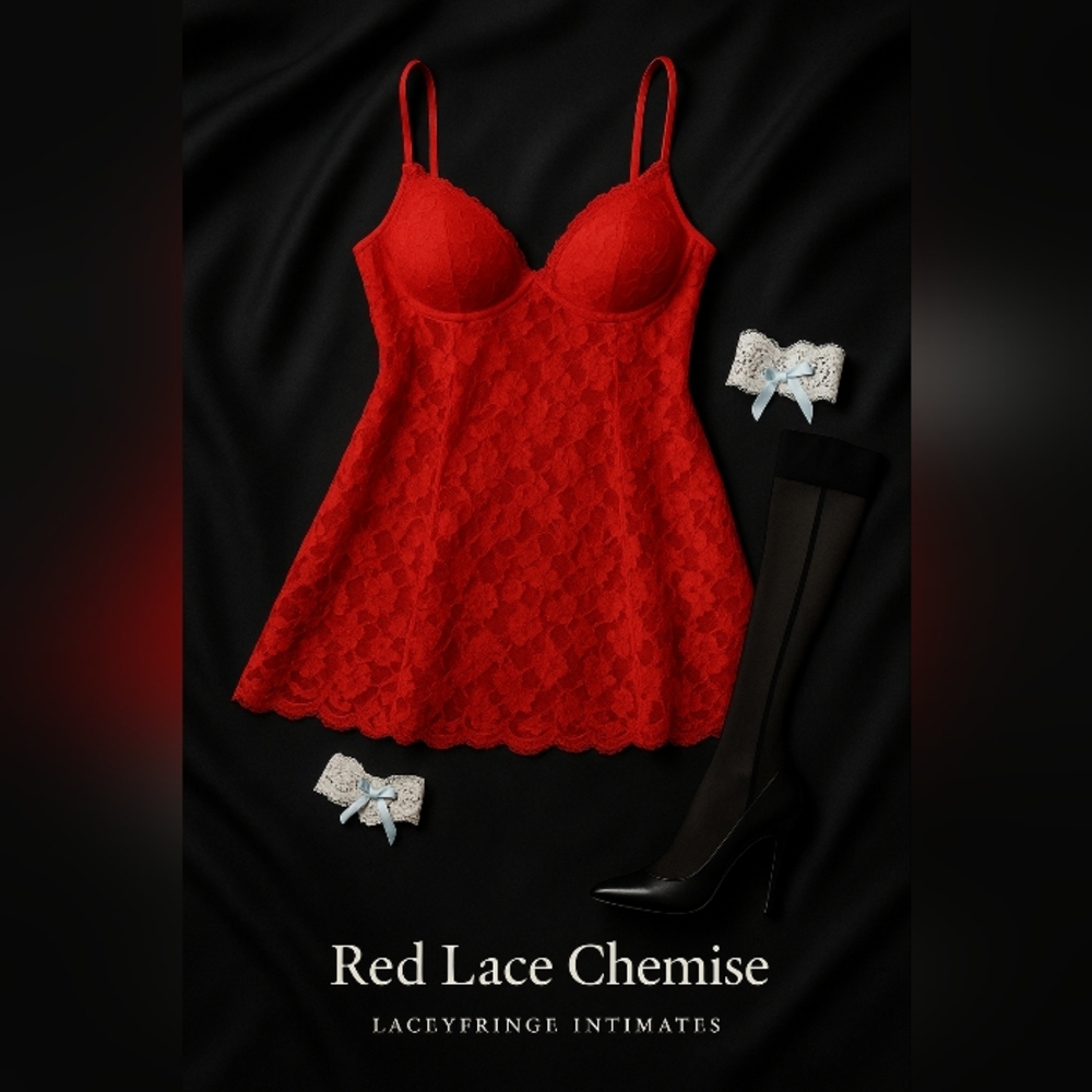 Smart & Sexy Lace Chemise Set in Bold Red, Bra:38D, Panties:L
